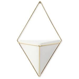 Medium Wall Planter in White/Brass